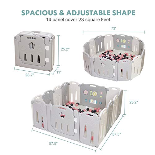 Foldable Baby Playpen Kids 14 Panel Activity Centre Safety Play Yard, Home Indoor Outdoor New Pen (Moon and Star)