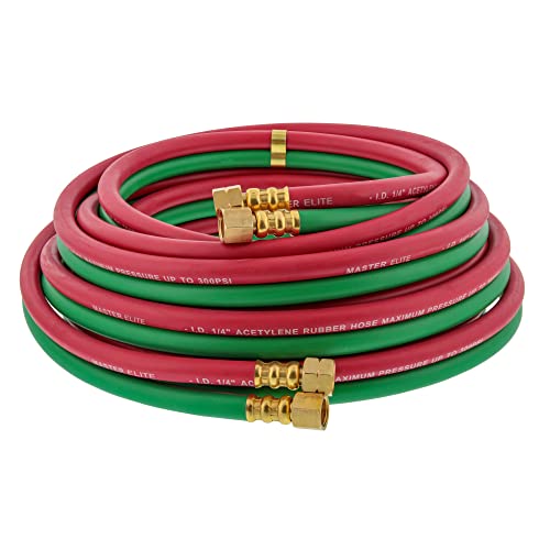Master Elite 25 Foot Oxygen Acetylene Hose Twin Welding Hose Set, 1/4