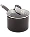 Anolon Advanced Hard-Anodized Nonstick 3-Quart Covered Straining Saucepan with Pour Spouts, Gray