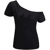 MAGICMK Women’s Short Lips Print Causal Off The Shoulder Plus Size T-Shirt Tops