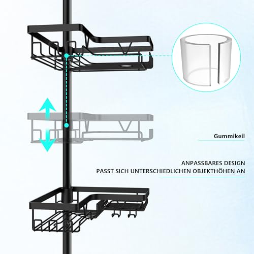 Cooeco Shower Caddy Corner - Telescopique Bathroom Shelf from 25 to 114 Inches, Rustproof Shower Caddy with 4 Baskets, No Drilling
