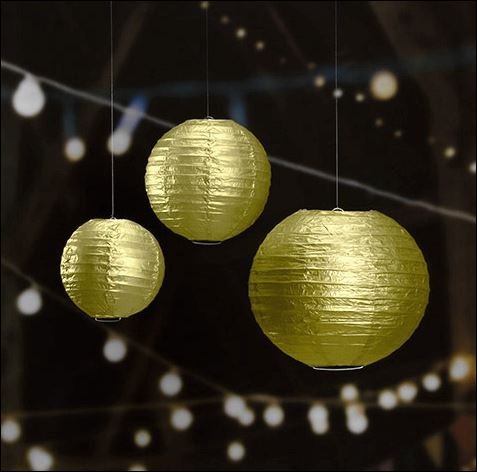 Chinese Paper Lanterns, Gold, 12' Inch Diameter - By Playscene (Pack of 6) (GOLD)