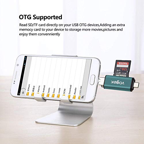 VOGEK SD Card Reader, 3-in-1 USB 3.0 / USB C/Micro USB Card Reader - SD, Micro SD, SDXC, SDHC, Micro SDHC, Micro SDXC Memory Card Reader for MacBook PC Tablets Smartphones (Green) - Thumbnail 3