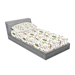 Ambesonne Watercolor Animal Fitted Sheet & Pillow