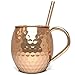 100% Pure Copper Mugs (set of 2) - 16oz Hammered Copper Cups - BONUS Copper Straws - Moscow Mule Copper Mugs - Riveted Handles