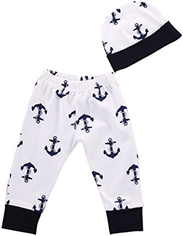 Zekyy Infant Newborn Baby Girl Deer Ruffle Long Pants+Headband Leggings Outfit Set (0-3Months, Blue Anchor)