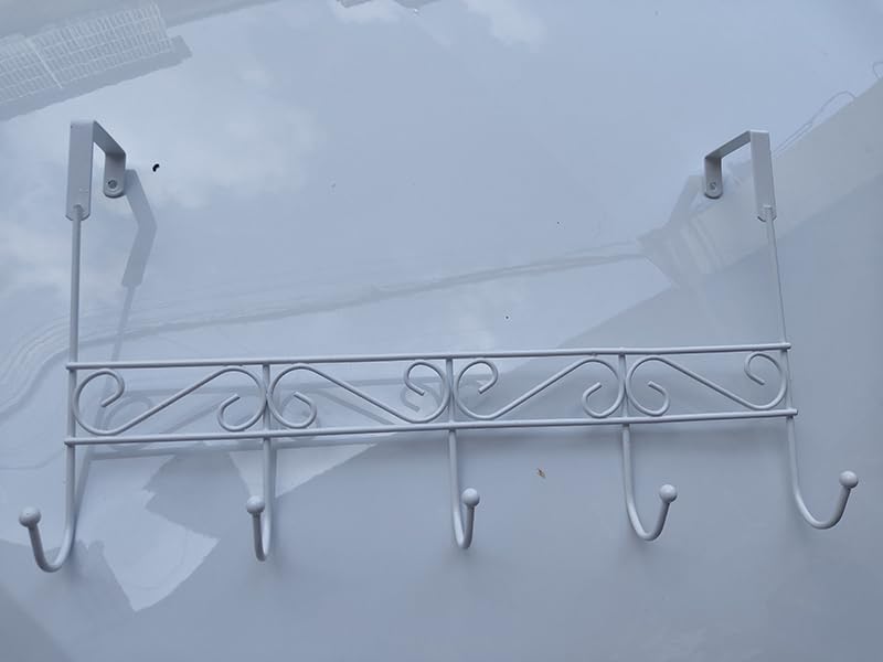 WENLION Over The Door Hook, Over Door Hanger for Coat, Towel, Bag, Robe - 5 Hooks (White)