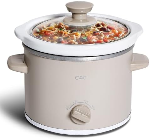 COOK WITH COLOR 2QT Mini Electric Round Slow Cooker - Adjustable Settings, Removable Stoneware Pot, Tempered Glass Lid, Dishwasher Safe, Cool-Touch Side Handles, Sand