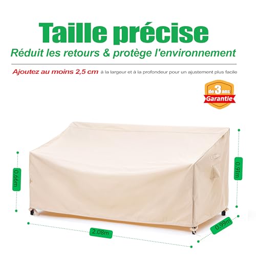 F&J Outdoors Garden Sofa Cover 208 x 99 x 66/91 cm, Beige, Waterproof 600D | Beige large size for 3-4 seater sofa; protects from rain, sun, dust and outdoor storage