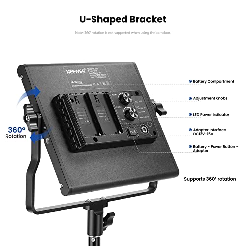 NEEWER 2 Pack BiColor 660 LED Video Luz y Soporte Kit: 3200-5600K CRI 96+ Dimmable Con U Bracket y Barndoor, (2) 75 Inches Soporte Para Fotografía de Estudio, Grabación de Vídeo (Negro)