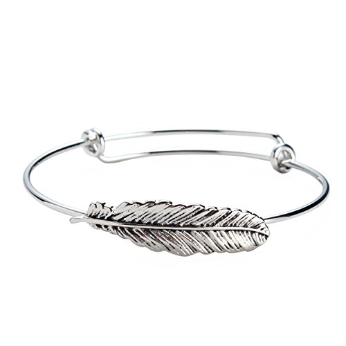 Feather bangle bracelet for women girl plated silver je…