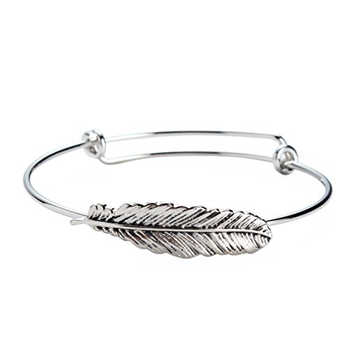 Feather Bangle Bracelet for Women Girl Plated Silver Jewelry Gift