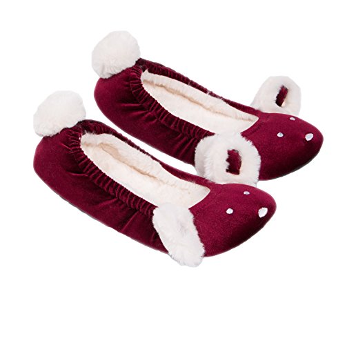 MiYang Women's Super Soft Fuzzy Bunny Ballerina Cozy Slipper Red L