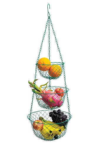 Fox Run 52103 Green 3-Tier Kitchen Hanging Fruit Baskets, 32 Inches