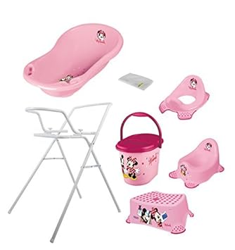 7er Set Disney Minni Maus weiß Badewanne 84 cm + Badewannenständer + Topf + WC Aufsatz + Hocker + Windeleimer + Waschhandschu