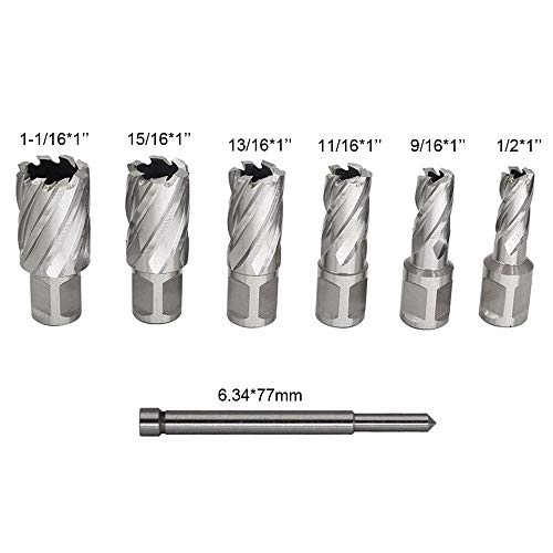 Annular Cutters Set 6pcs JESTUOUS 3/4 Inch Weldon Shank 1 Cutting Depth