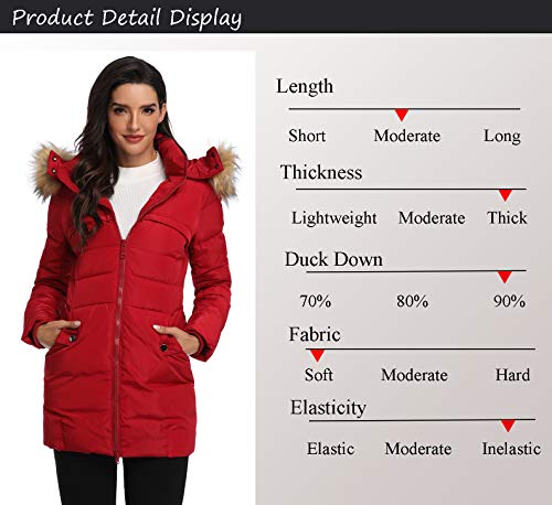 Obosoyo Women's Hooded Thickened Long Down Jacket Winter Down Parka Puffer Jacket (WineRed, M) - Thumbnail 2
