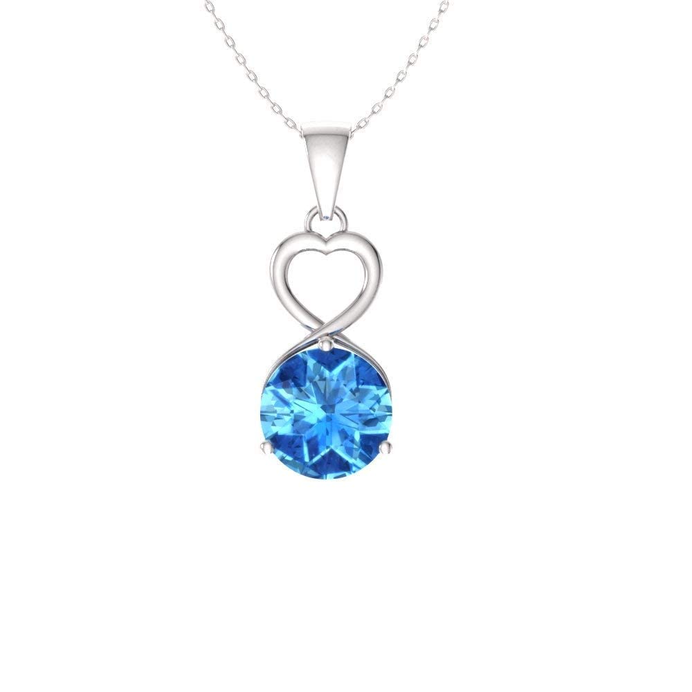 Diamondere Natural and Certified Blue Topaz Heart Infinity Necklace in 9ct White Gold | 0.96 Carat Pendant with Chain