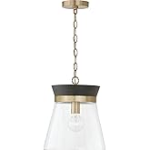 Capital Lighting 347311KR Finn Modern Bohemian Handcrafted Mango Wood Clear Glass Cone Pendant Ceiling Light Fixture, 1-Light