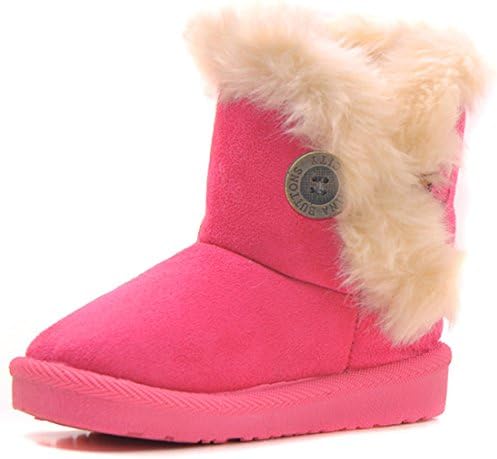 IOO Baby Girls Boys Plush-Filled Bailey Button Snow Boots Warm Winter Flat Shoes New Rose 24