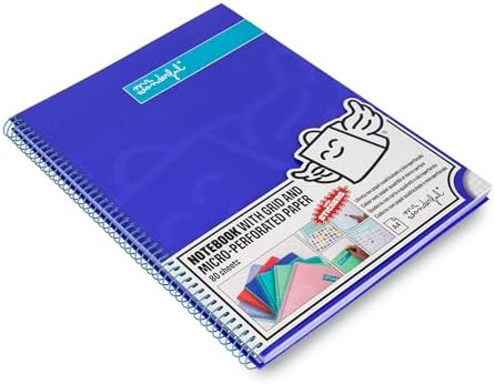 - A4-Notizbuch Blau - Gitterblätter und mikroperforiert - 80 Seiten - Fester Einband - Spiralbindung - Aufkleber im Lieferumfang enthalten