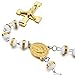 INBLUE Men,Women's Stainless Steel Rubber Pendant Necklace Gold Tone White Virgin Mary Jesus Christ Crucifix Cross Rosary 26 Inch Chain