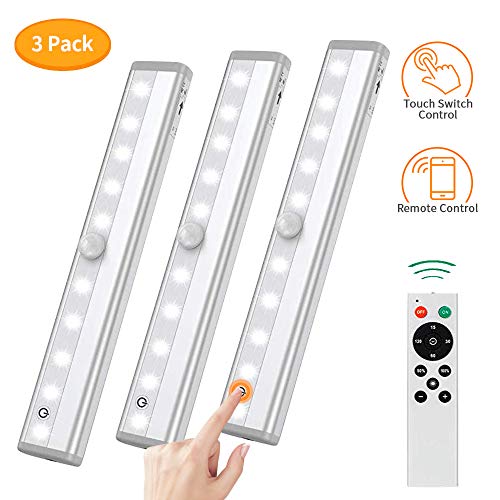Remote Control Dimmable Cabinet Light, 10 LED Touch Control Kitchen Counter Light, Battery Operated Wireless Stick-on Closet Light, Corridor Sensor Night Light, RT3P, Silver (3 Pack) - Thumbnail 7