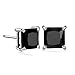 GULICX 7mm Black Stone Diamante CZ Square Studs Pierced Silver Tone Earrings Men Women