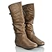 Round Toe Adjustable Buckle Mid Calf Slouchy Pull On Boots