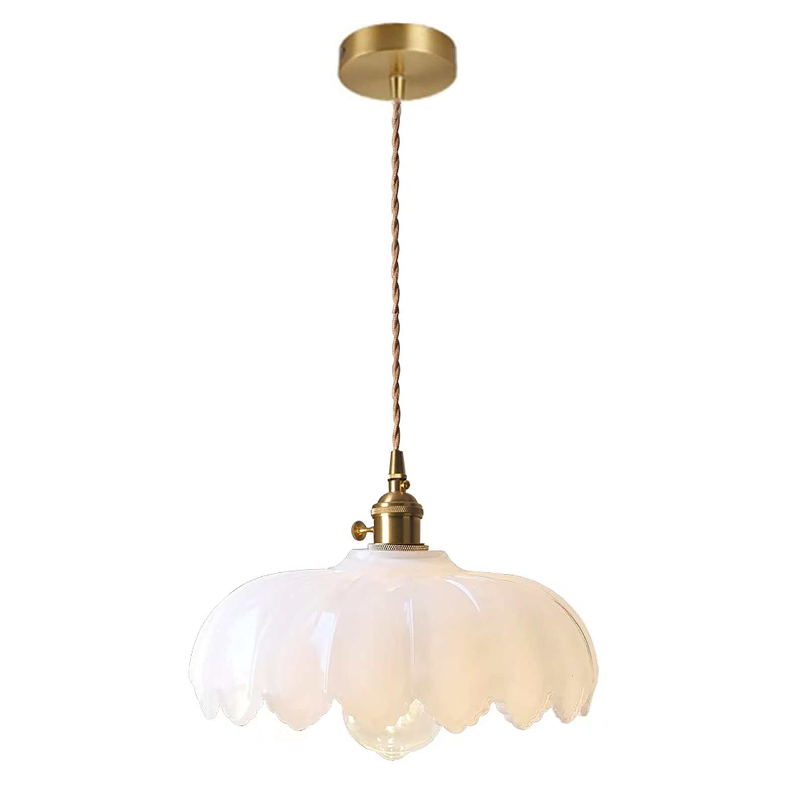 Photo 1 of LOTREE Milk White Glass Pendant Light Fixtures Medium 9.8 Inches Lampshade Gold Brass Finish and Switch Vintage Pendant Ceiling Lamp Copper Pendant Lighting (Milk White)