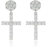 Delzzad Cross Dangle S925 Moissanite Stud Earrings for Women Men, Hypoallergenic S925 Sterling Silver, VVS Moissanite Stones, White and Gold Colors