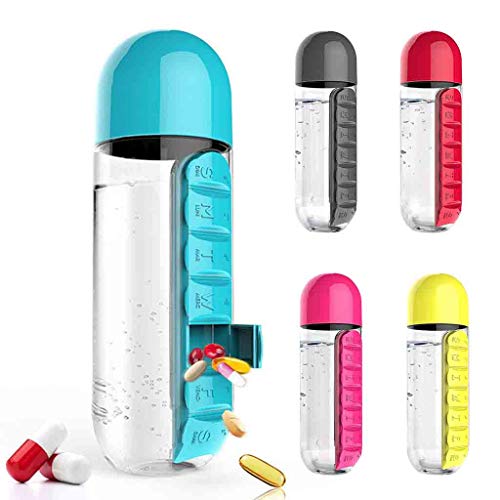 Multifunction Portable 7 Daily Pill Box Water Bottle Cup Case Capsule Organizer blue 600ml Sport Fitness Gym Drinking Water Bottle (Blue) - Thumbnail 4