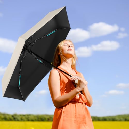 MXHIGO Paraguas de Bolsillo Reforzado para Lluvia y Sol, Mini Sombrilla con Protección UV, Ultra Ligero y Portátil, Más Robusto, con 12 Varillas Reflectantes, Mini Paraguas Plegable con Estuche