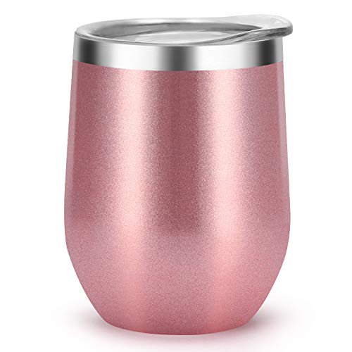 MASCOTKING 12 oz Wine Tumbler,Double Vacuum Insulated Wine Glass with Lids for Keeping Wine, Coffee, Drinks, Champagne, Cocktails-Best Christmas Gift