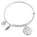 Qina C. Sterling Silver She Believed She Could So She Did Heart Feather Faith Courage Dangle Charm Adjustable Wire Bangle Bracelet