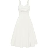 Belle Poque Women's Vintage 1950s Dress 2026 Summer Sleeveless Flowy Ruched Midi Tea Party Wedding Guest Cocktail Dress