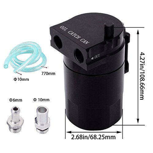 ESPEEDER Universal Aluminum Car Truck Engine Oil Catch Can Tank Polish Baffled Reservoir Black - Thumbnail 6