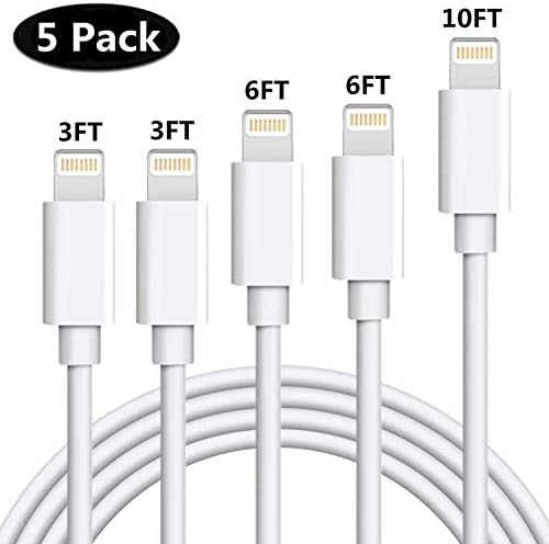 iPhone Charger MFi Certified Lightning Cable 5 Pack [3/6/6/6/10FT] Extra Long Nylon Braided USB Charging & Syncing Cord Compatible Phone Xs/Max/XR/X/8/8Plus/7/7Plus/6S/6S Plus/SE/iPad/More