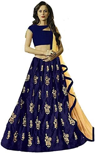 Royal Creation Women's Velvet Embroidered Lehenga Choli (RC2606182, Blue, Free Size)