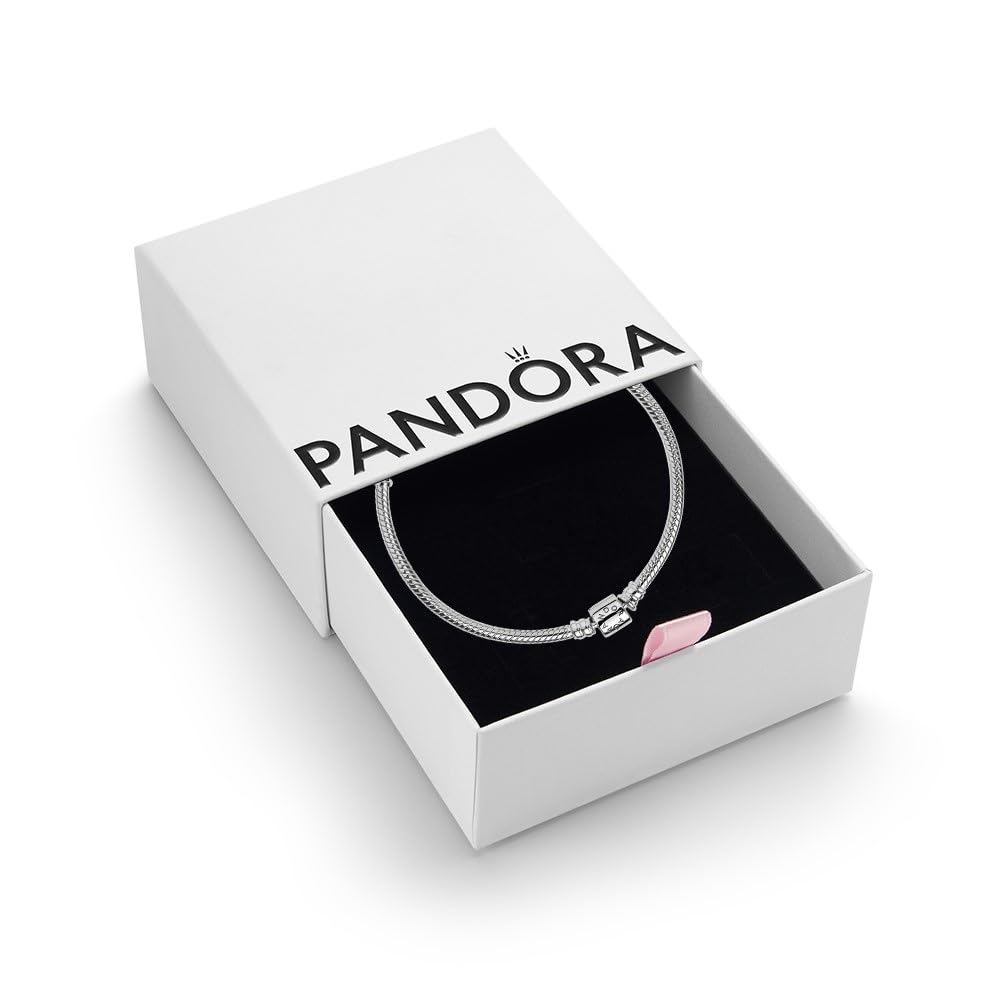 PANDORA Moments Women's Sterling Silver Barrel Clasp Chain Bracelet for Charms, Size 19, With Gift Box