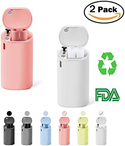 Tegutor 2 Pack Collapsible Reusable Straws Stainless Steel Folding Metal Food-Grade Silicone Straw Retractable Portable with Case and Cleaning Brush (White & Pink)