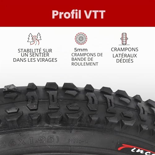 Fincci Pneu VTT 26 Pouces - Pliable Pneus 26 x 1.95 Pouces 50-559 60 TPI, Tire Velo pour VTT Montagne Vélo, Hybrid Adulte Velo Electrique Tournée Bicyclette - Paquet de 2 Accessoire VTT