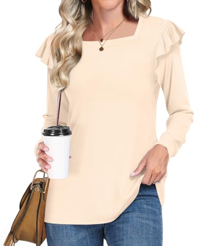 ADDTOO WOMEN’S 2024 FALL TUNIC TOPS RUFFLE SLEEVE BLOUSE CASUAL SQUARE NECK TSHIRT M