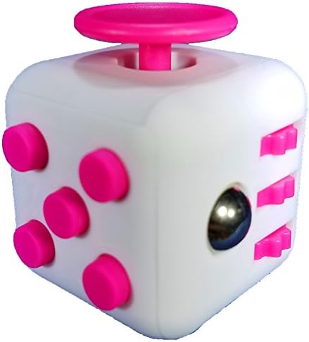 Fidget Cube Desk Toy for Children and Adults at School or the Office | Helps with Stress Relief, Anxiety, Autism, Anger, ADHD, and ADD - White/Hot Pink