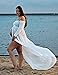 JustVH Maternity Off Shoulder Chiffon Gown Long Sleeve Split Front Maxi Photography Dress White