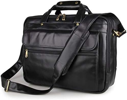 LMSHM Men'S Briefcase Full Grain Leather Business Black Tote Bag Fit 15 Inch Laptop Large Capacity