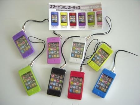 Amazon スマートフォン ストラップ 全8種 ミニチュア 携帯 スマホ 型全8種 1 ブラック 2 レッド 3 ピンク 4 ブルー カプセル 玩具 おもちゃ