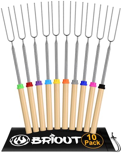 Briout Ausziehbare Edelstahl-Bratstäbchen – Smores Sticks für Feuerstelle, lang, 81,3 cm, Smore Spieße, Hot Dog-Gabel, Lagerfeuer-Zubehör, Camping-Ess
