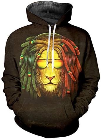 pinata Rasta Lion Printed Pullover Hoodie Men 3D Cool Hooded Sweatshirt Casual Pockets