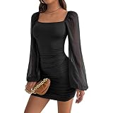 SHEIN Women's Contrast Mesh Long Sleeve Sweetheart Neck Mini Bodycon Dress  Black S price in UAE | Amazon UAE